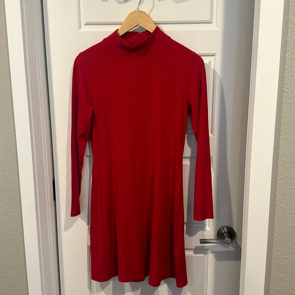 Women’s Banana Republic Red Ribbed Mock Neck Dress